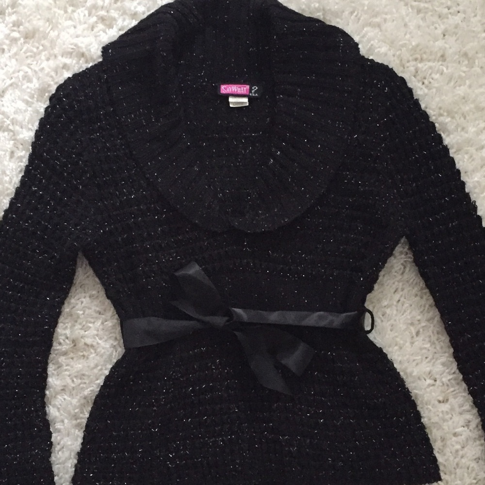 Sparkly Black Sweater With Tie